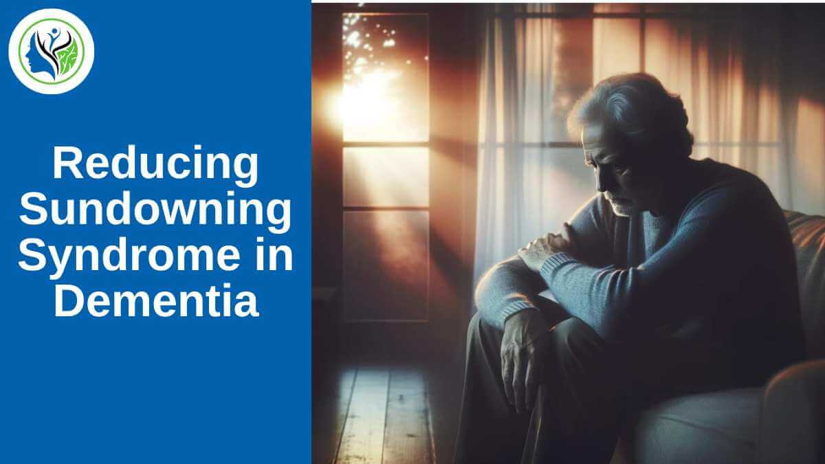 Elderly person sitting contemplatively by the window at dusk, representing the management of Sundowning Syndrome in dementia care.
