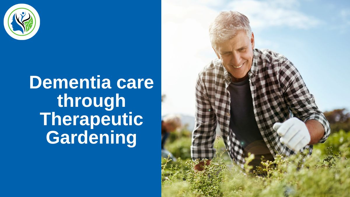Senior man joyfully gardening outdoors, showcasing the benefits of Dementia Care through Therapeutic Gardening.
