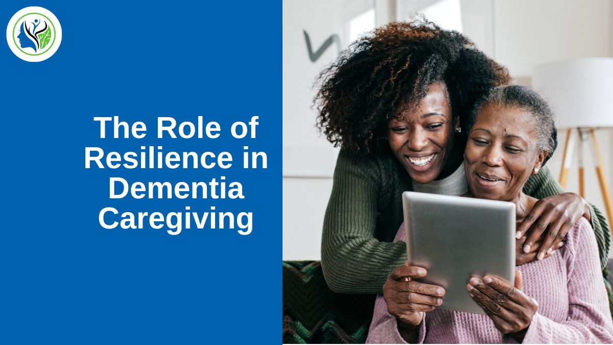 Two African American women, one older and one younger, joyfully using a tablet together, demonstrating The Role of Resilience in Dementia Caregiving.